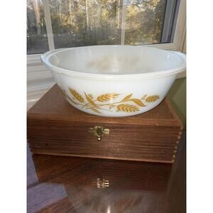 Sears Milk Glass Golden Wheat Pattern Ovenware Dish